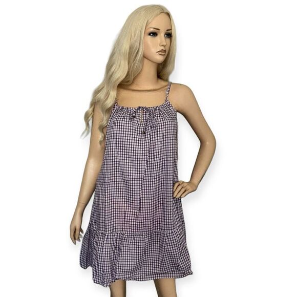 ANGIE Flounce Hem Minidress In Lilac Check Size Medium NEW - Picture 3 of 15